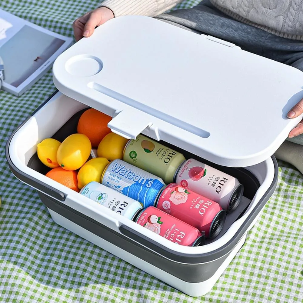 Folding Picnic Basket with Table Lip Handle, Portable Outdoor Space Saving Storage Container for 2-4 Camping and Outdoor Ci22652