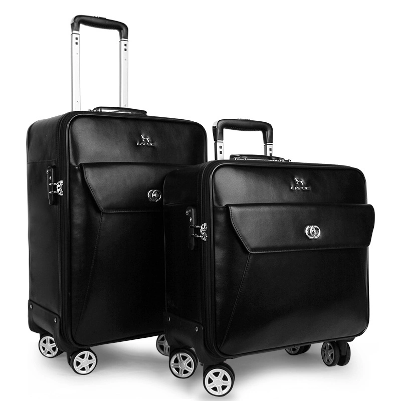 Genuine Top Layer Leather 16"20" Inch Built-in Trolley Wheeled Luggage Business Travel Boarding Luggage Bag Suitcase Case (CY5905)