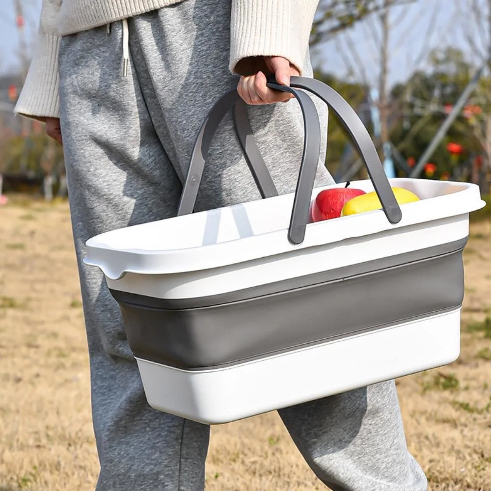 Folding Picnic Basket with Table Lip Handle, Portable Outdoor Space Saving Storage Container for 2-4 Camping and Outdoor Ci22652