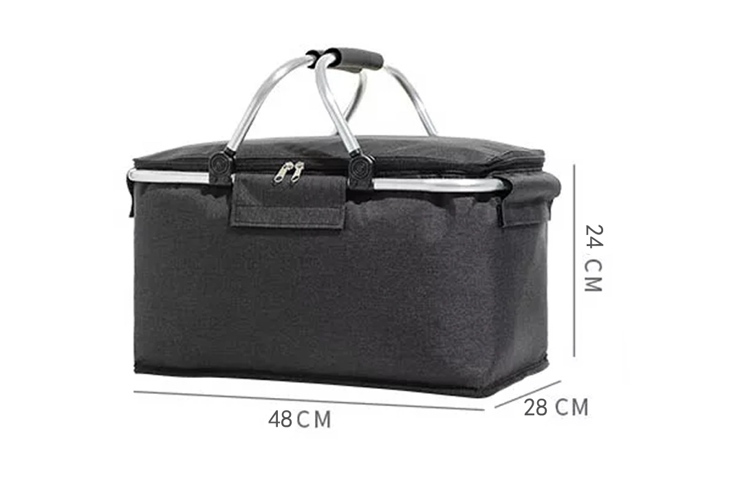 Custom Insulated Thermal Folding Basket Food Delivery Picnic Camping Handbag Lunch Basket Cooler Bag Picnic Basket